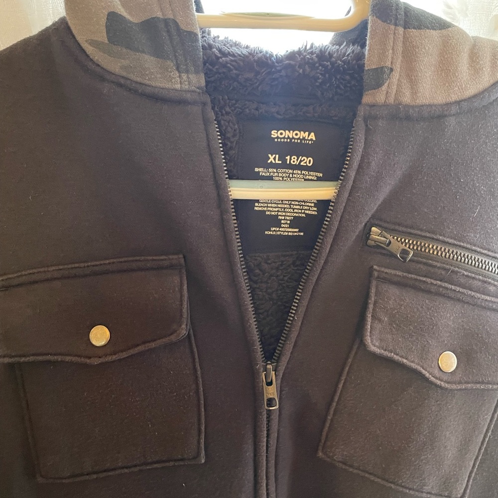 Sonoma Men's Black Bomber Jacket with Camouflage Details